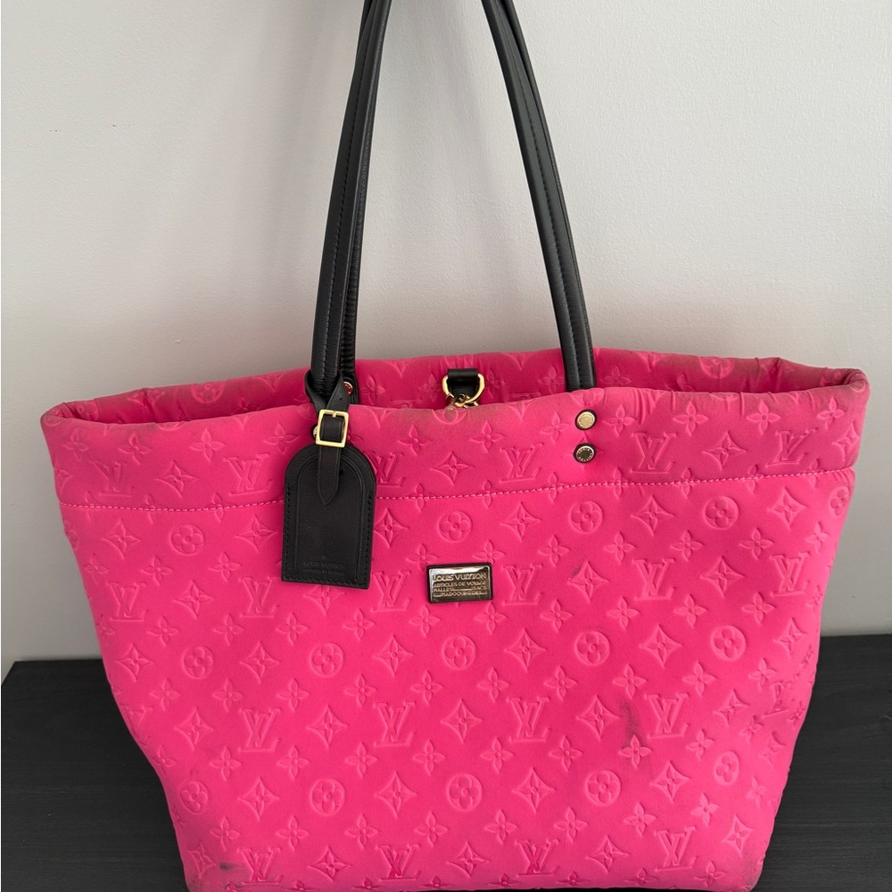 Louis Vuitton Pink Monogram Tote with Black Handles
